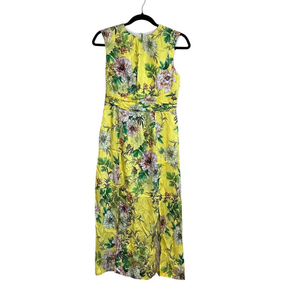 Anthropologie Sparrow Silk Blend Sleeveless Slit Floral Midi Dress Yellow Sz 2 - Picture 2 of 8